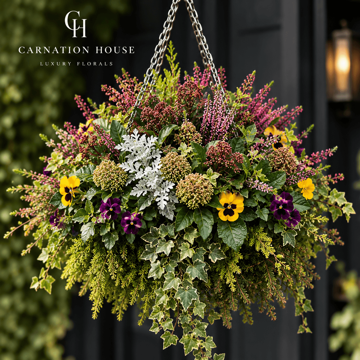 The Winter Hanging Basket — luxury carnation bouquet by Carnation House, Hamilton, Scotland