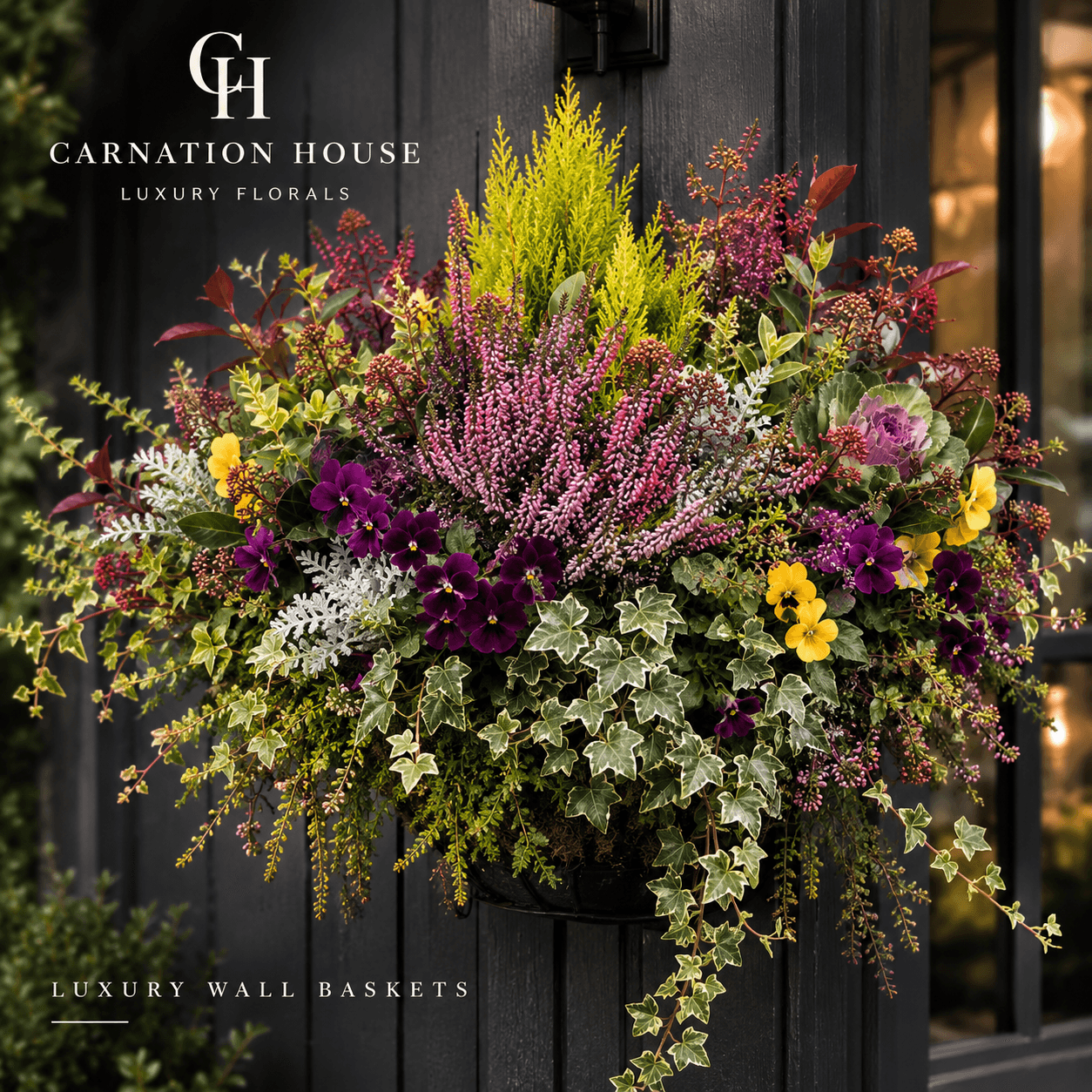 The Winter Wall Basket — luxury carnation bouquet by Carnation House, Hamilton, Scotland