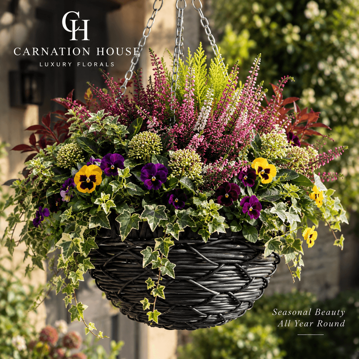 The Rattan Winter Basket — luxury carnation bouquet by Carnation House, Hamilton, Scotland